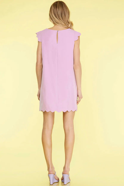 SHORT SLEEVE SCALLOP HEM WOVEN DRESS