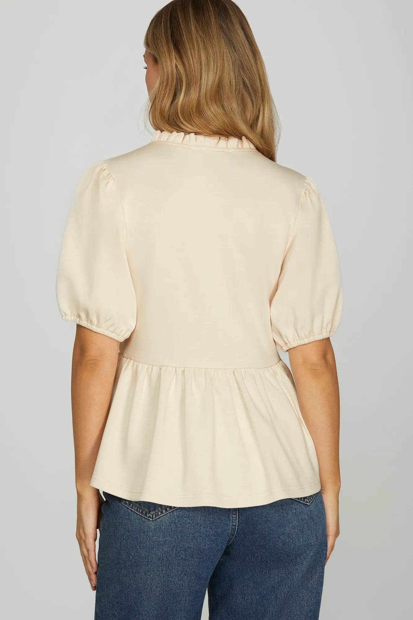 SHORT SLEEVE RUFFLED NECK KNIT TOP-How Cute is That? Boutique