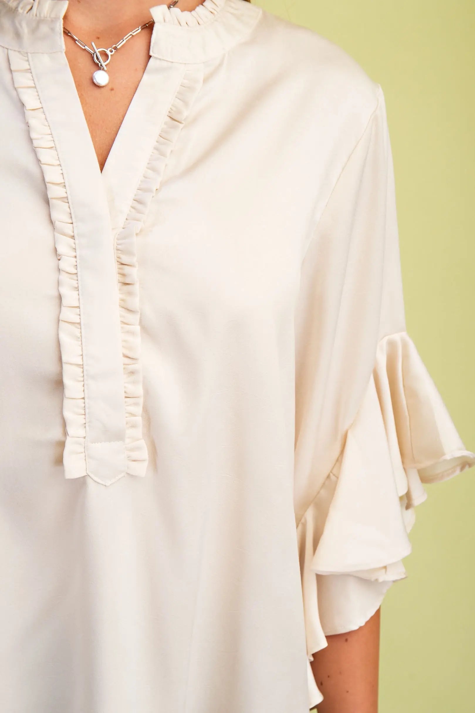 Satin Ruffle Bell Sleeve Top-How Cute is That? Boutique