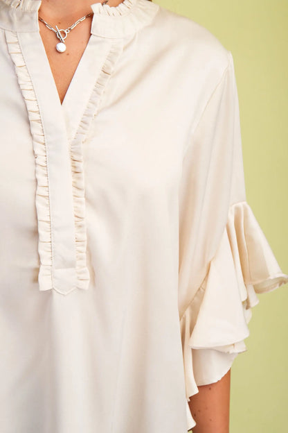 Satin Ruffle Bell Sleeve Top