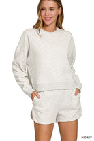 FLEECE Long Sleeve Sweatshirt and Shorts Set in Heather Gray-How Cute is That? Boutique