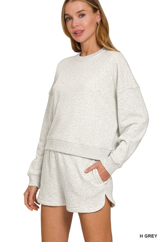 FLEECE Long Sleeve Sweatshirt and Shorts Set in Heather Gray-How Cute is That? Boutique