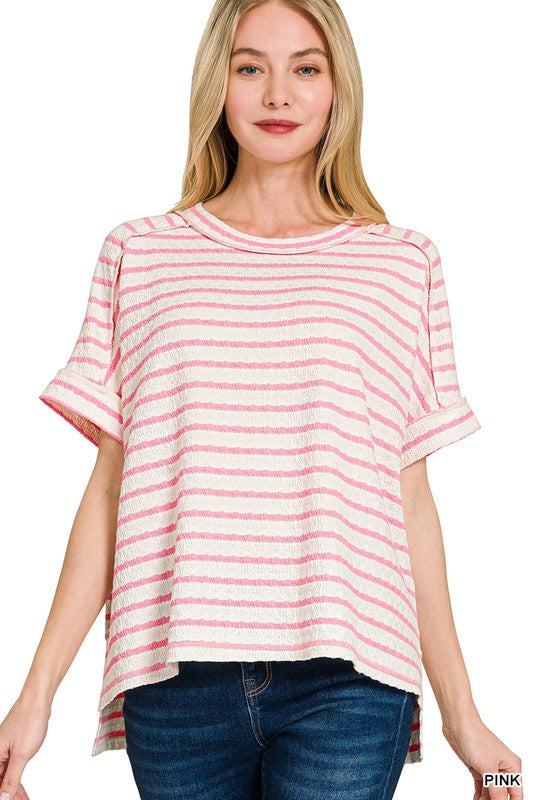 Striped Round Neck Boxy Tee