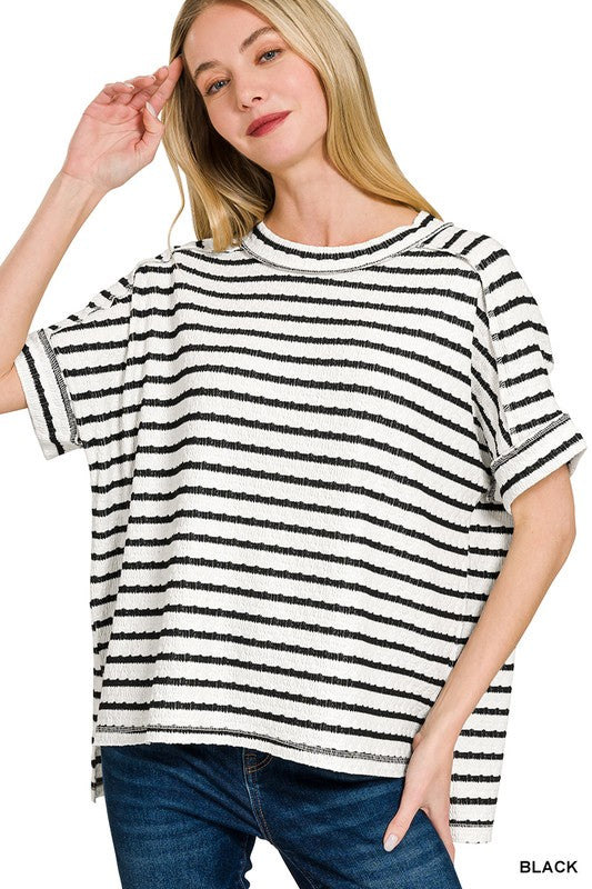 Striped Round Neck Boxy Tee