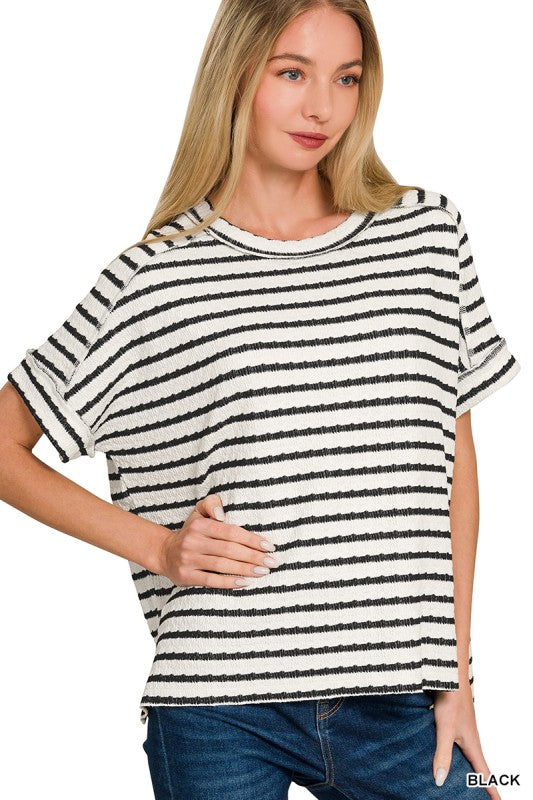 Striped Round Neck Boxy Tee