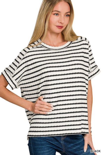 Striped Round Neck Boxy Tee