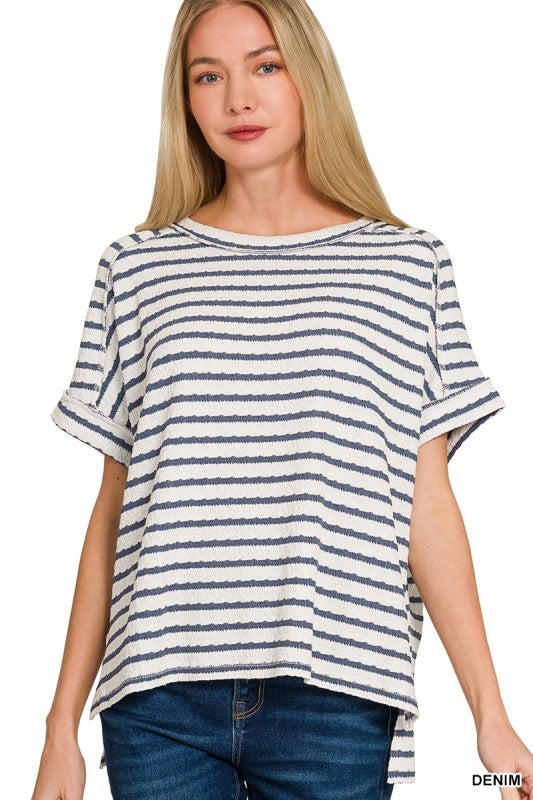 Striped Round Neck Boxy Tee