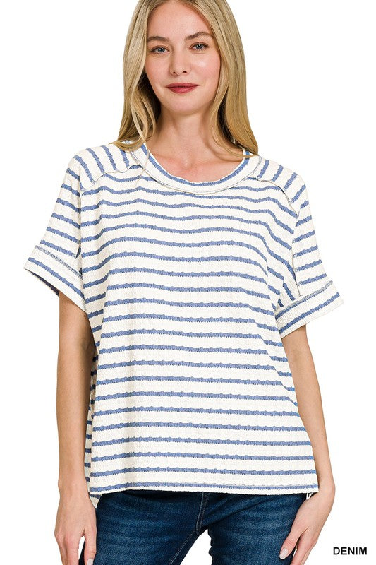 Striped Round Neck Boxy Tee