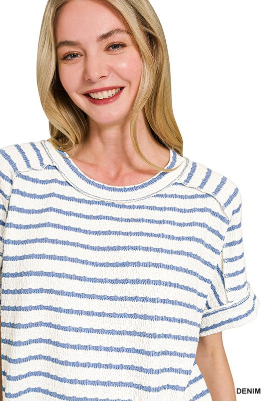 Striped Round Neck Boxy Tee