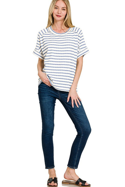 Striped Round Neck Boxy Tee