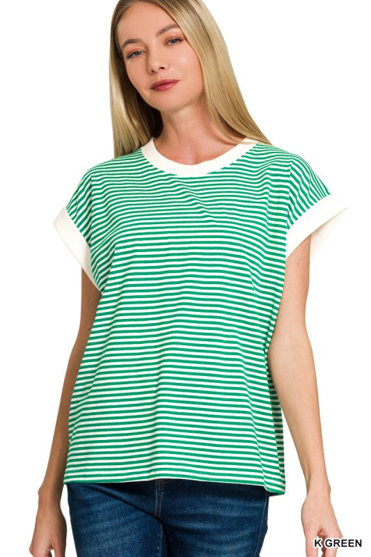 Striped Contrast Trim Top