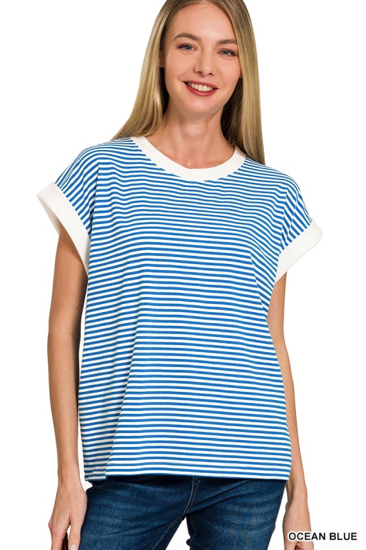 Striped Contrast Trim Top