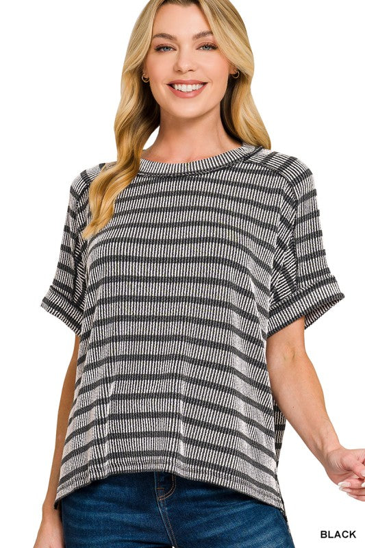Raised Ribbed Striped Top