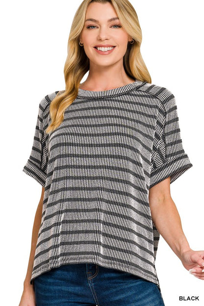 Raised Ribbed Striped Top