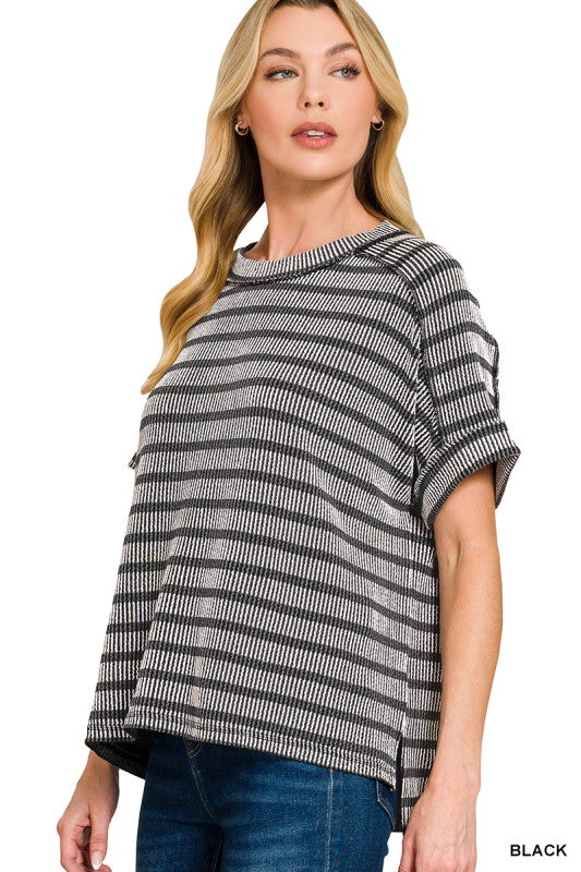 Raised Ribbed Striped Top