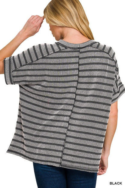 Raised Ribbed Striped Top