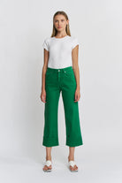 HIGH RISE WIDE CROP CUFFED In GREEN-How Cute is That? Boutique