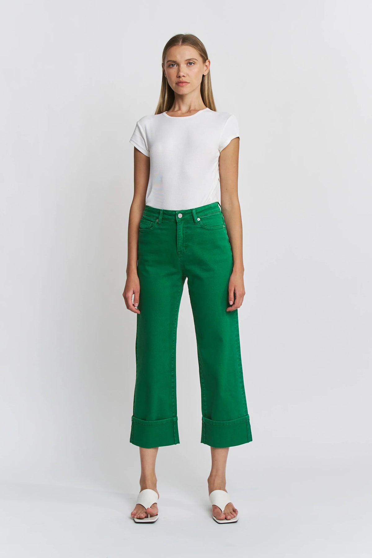 HIGH RISE WIDE CROP CUFFED In GREEN-How Cute is That? Boutique