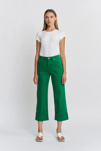 HIGH RISE WIDE CROP CUFFED In GREEN