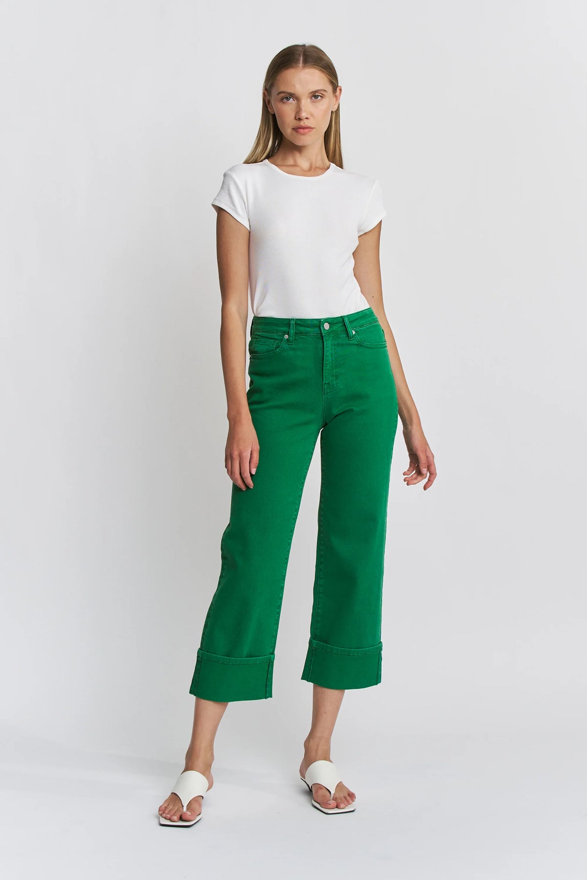 HIGH RISE WIDE CROP CUFFED In GREEN-How Cute is That? Boutique