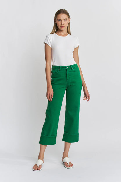 HIGH RISE WIDE CROP CUFFED In GREEN