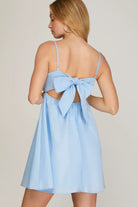 PLEATED CUT OUT BACK WOVEN DRESS WITH BACK TIE DETAIL-How Cute is That? Boutique