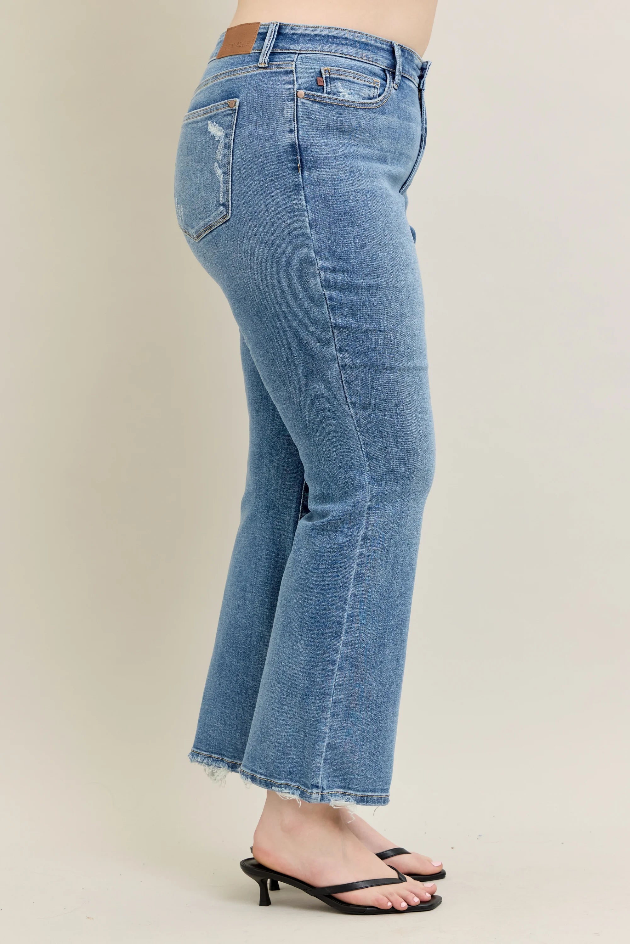 Mid-rise Vintage Wash Boot Cut with Destroy Hem Plus Size- Judy Blue Jeans-How Cute is That? Boutique