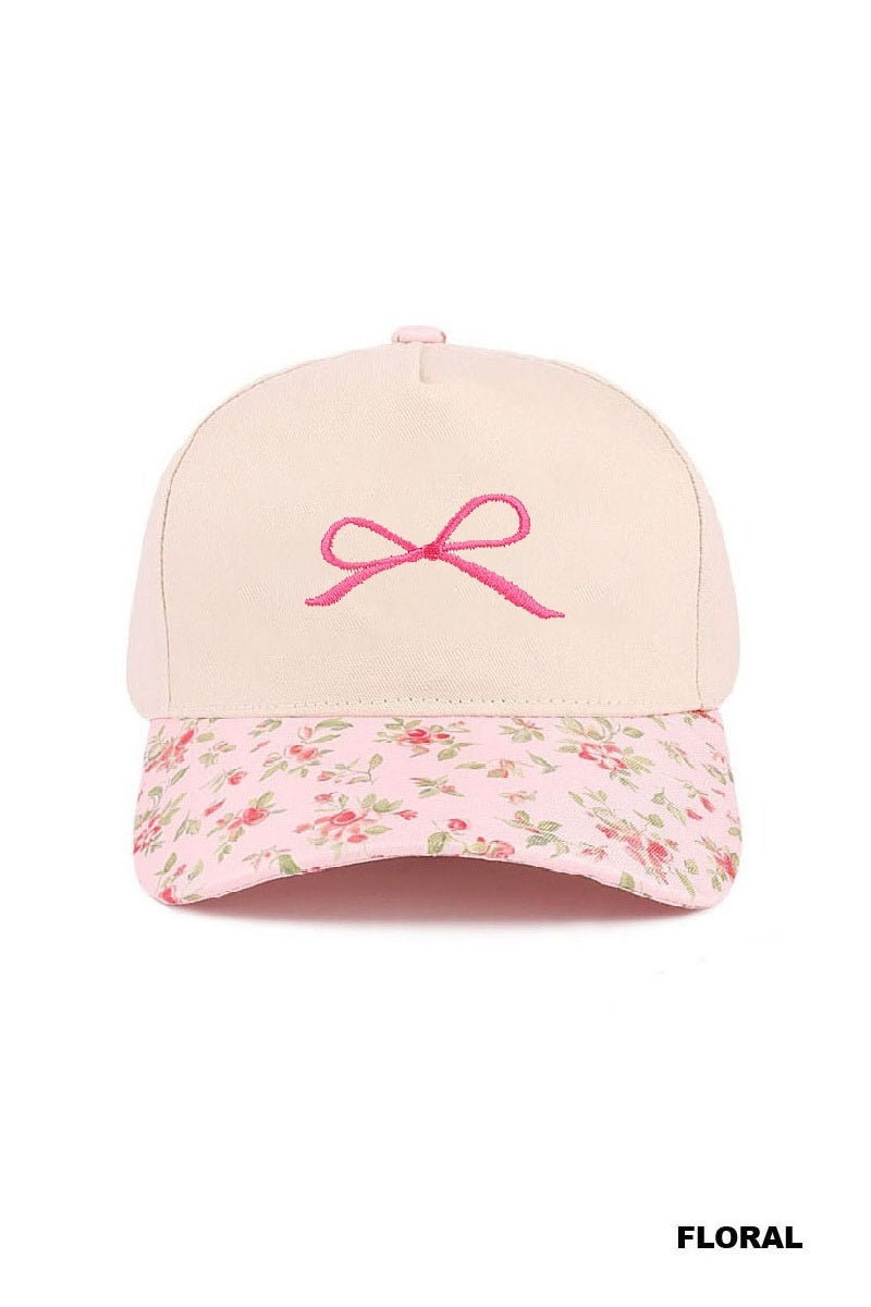 Coquette Bow Floral Canvas Trucker Hat-How Cute is That? Boutique