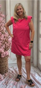 SHORT SLEEVE SCALLOP HEM WOVEN DRESS-How Cute is That? Boutique