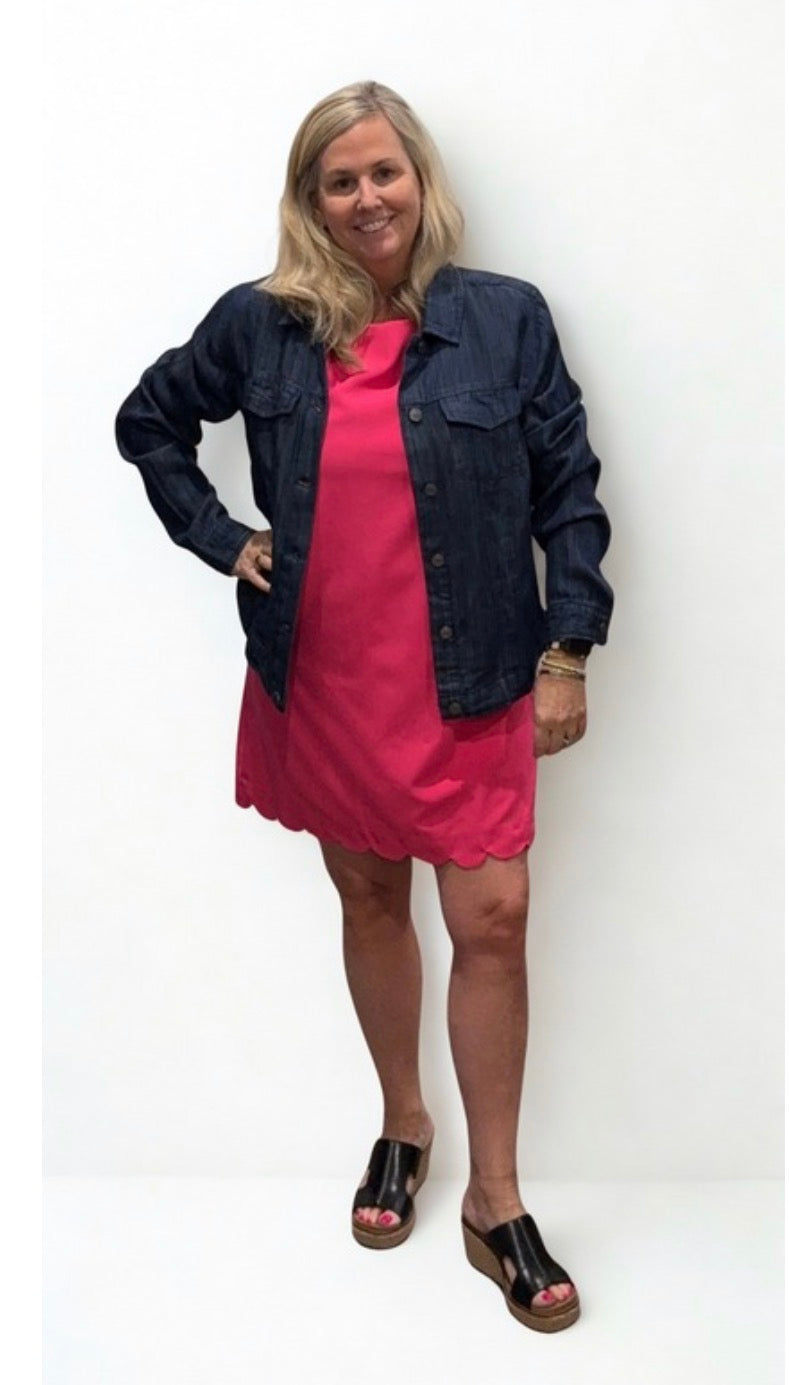 SHORT SLEEVE SCALLOP HEM WOVEN DRESS-How Cute is That? Boutique