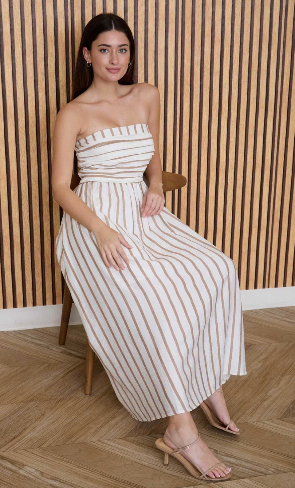 Striped Linen Blend Strapless Midi Dress – Coastal Chic Summer Style – How Cute is That? Boutique