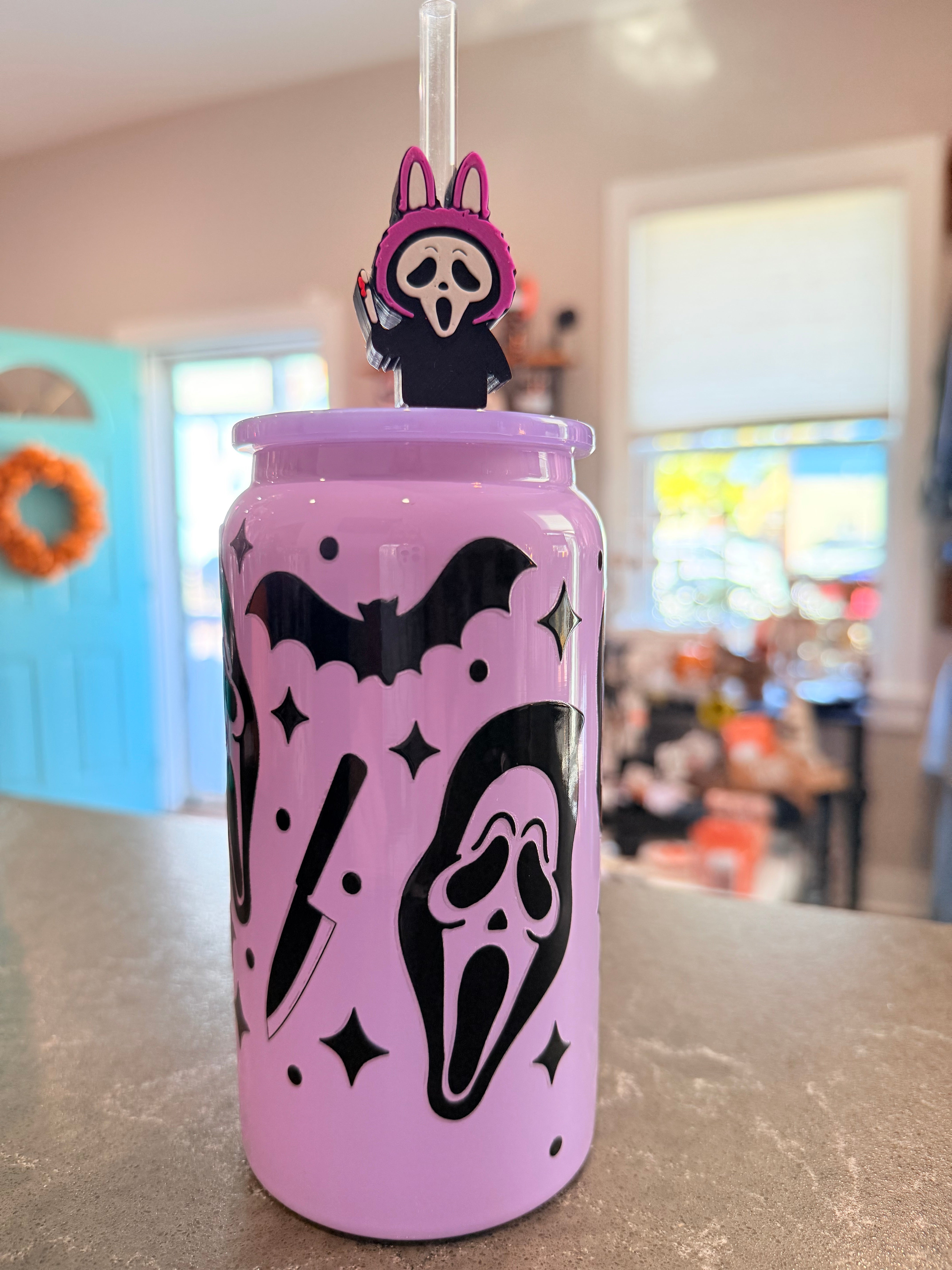 Purple Halloween Tumbler with Straw Topper-How Cute is That? Boutique