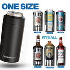 rost Buddy Universal Buddy cutaway diagram showing the fit of standard, slim and 16-ounce cans and several bottle shapes.