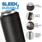 Black Frost Buddy Universal Buddy with close-ups of its grip, stainless steel construction and inner insert.