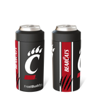 Two views of the black Frost Buddy Cincinnati Bearcats Universal Buddy with white team logos and a red Bearcats stripe.