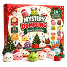 Mystery Dumpling Christmas Advent Calendar with 24 surprise squishy toys in festive holiday packaging