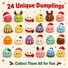 24 colorful Christmas dumpling squishy toys with Santa hats, reindeer antlers and winter scarves