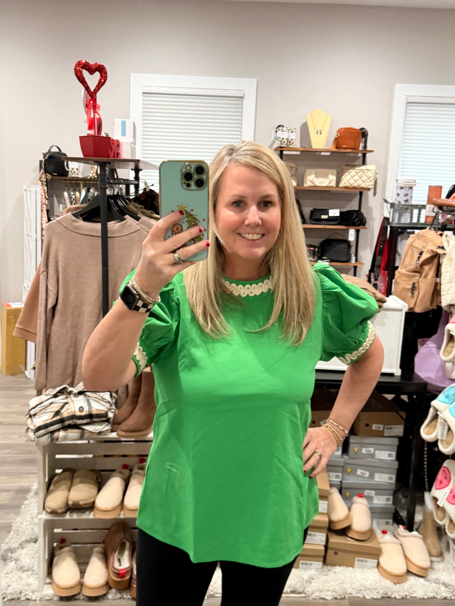 Solid Shirt with Short Puffed Sleeves