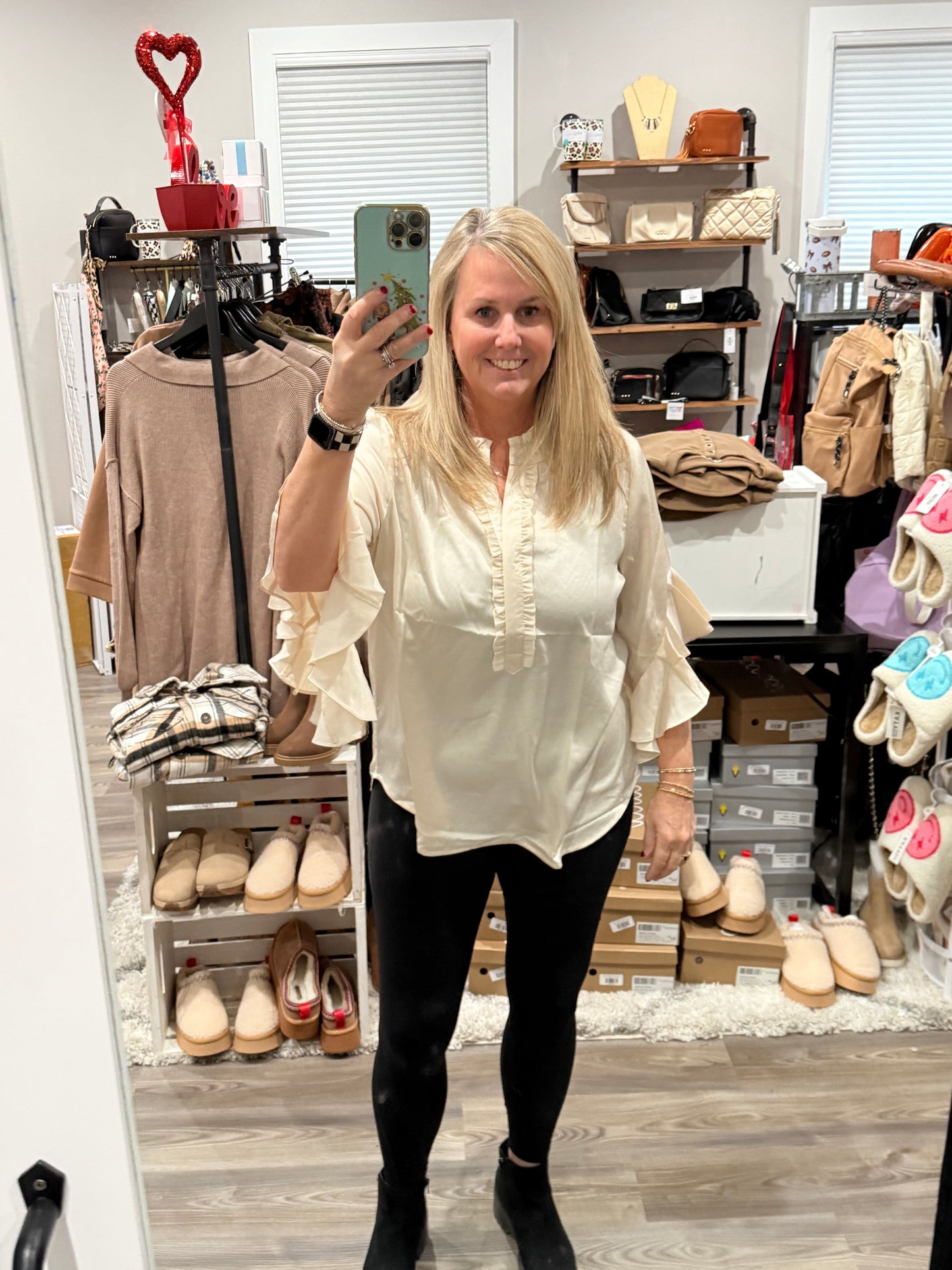 Satin Ruffle Bell Sleeve Top