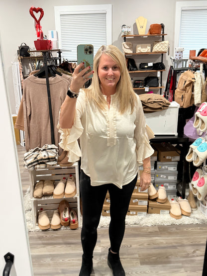 Satin Ruffle Bell Sleeve Top