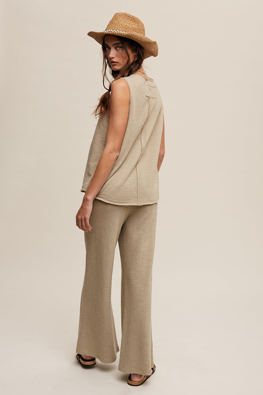 Soft Knit Tank and Sweatpant Set in Light Olive