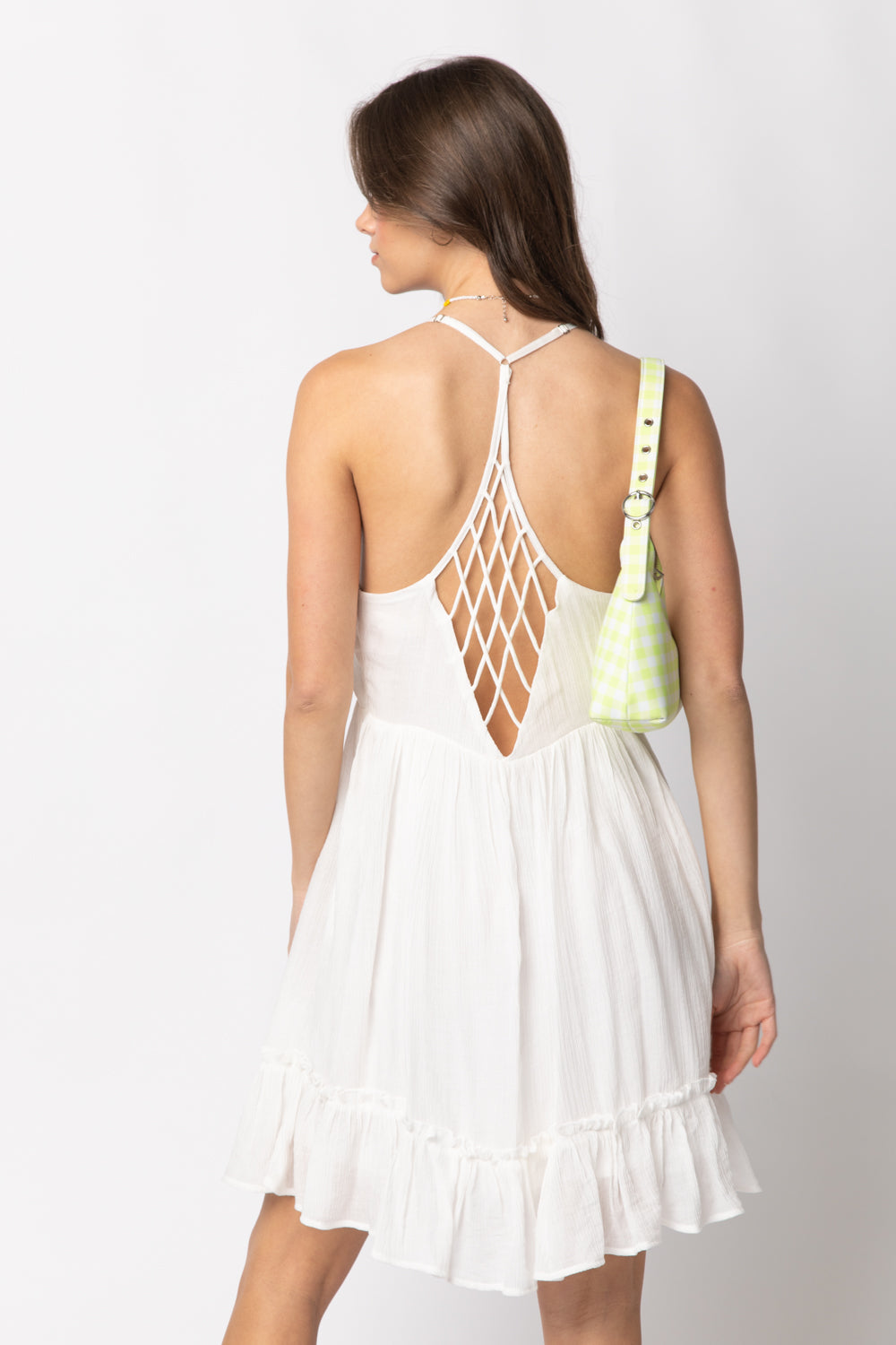 Sleeveless Woven Lattice Open Back Mini Dress-How Cute is That? Boutique
