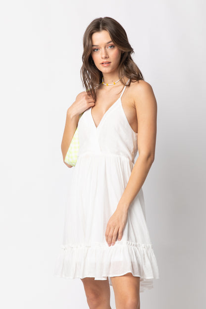 Sleeveless Woven Lattice Open Back Mini Dress
