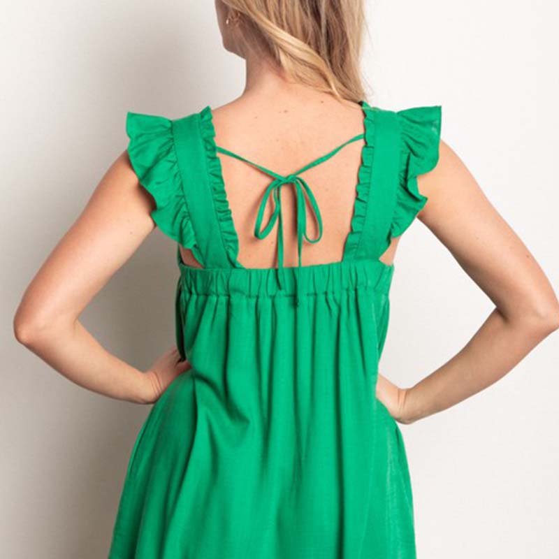 Ruffled Solid Linen Backless Mini Dress-How Cute is That? Boutique