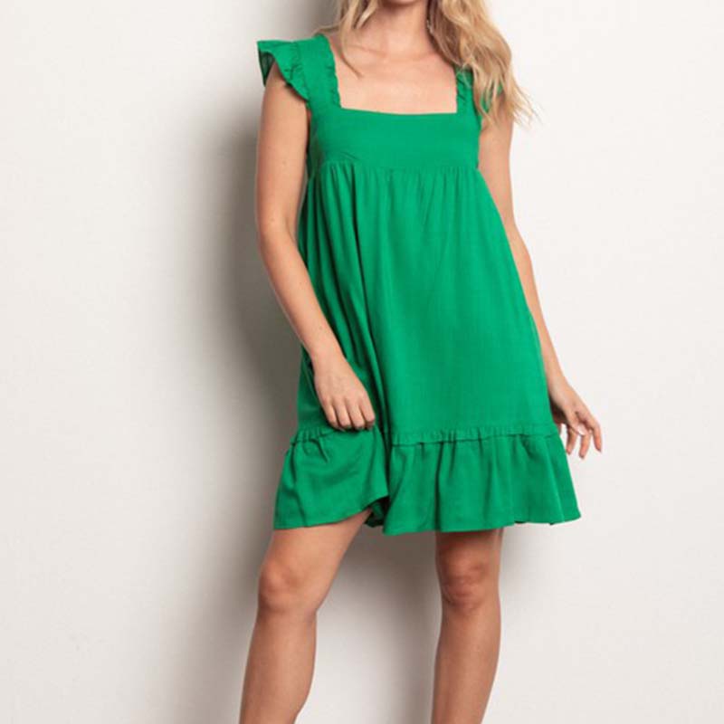 Ruffled Solid Linen Backless Mini Dress-How Cute is That? Boutique