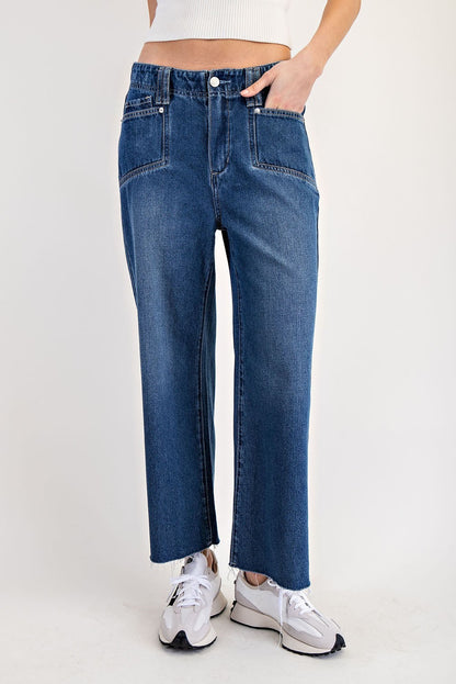 Raw Hem Straight Leg Jeans