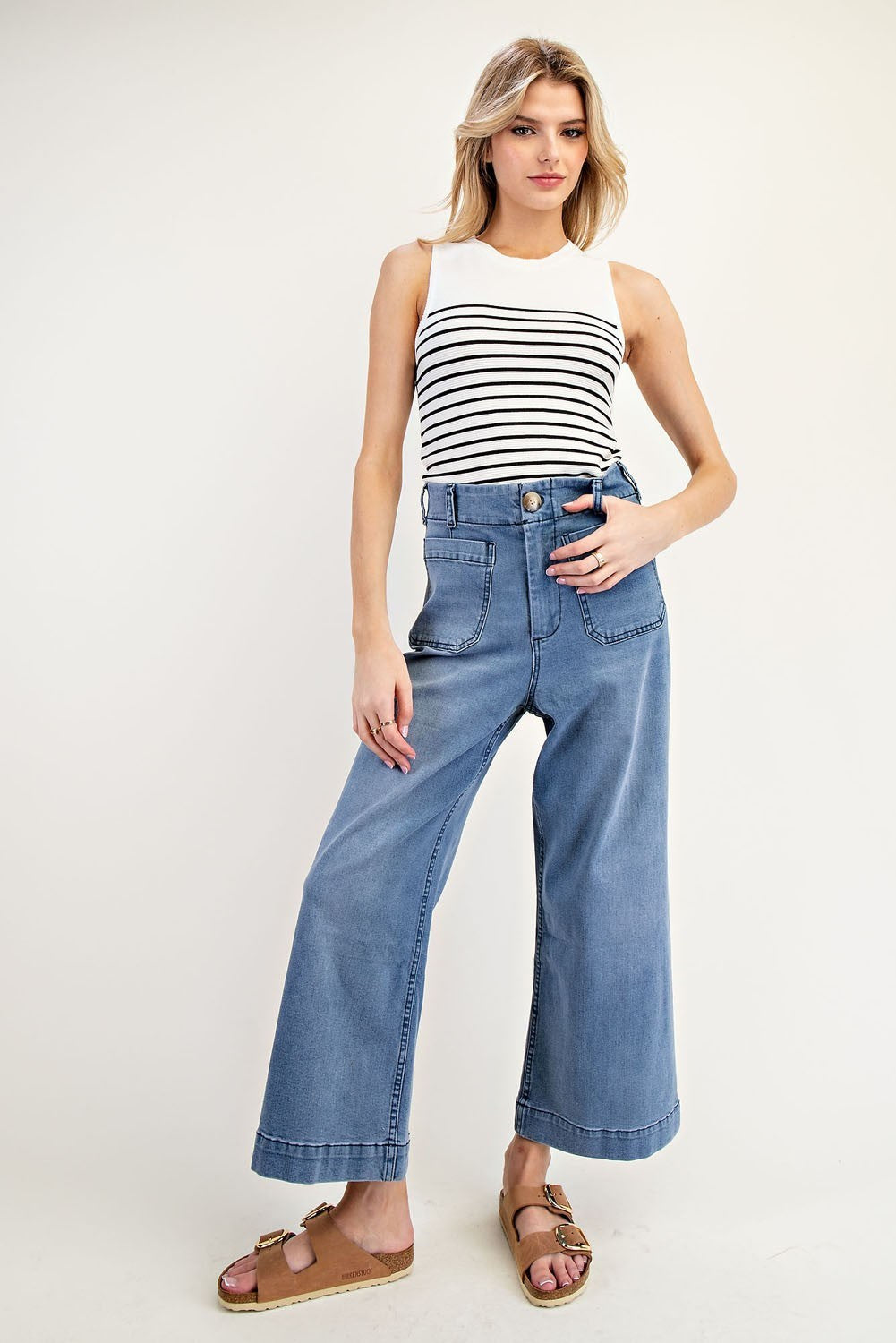 Straight Leg Denim Pants in Light Denim