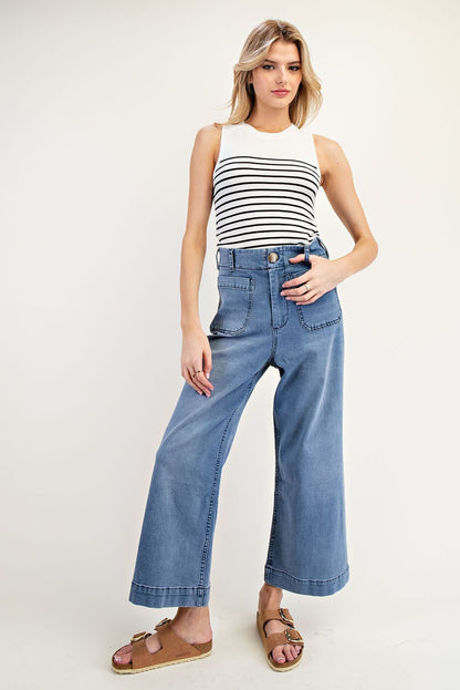 Straight Leg Denim Pants in Light Denim