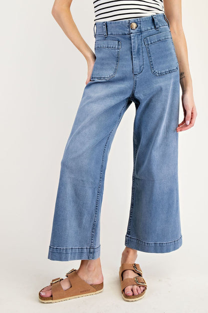 Straight Leg Denim Pants in Light Denim