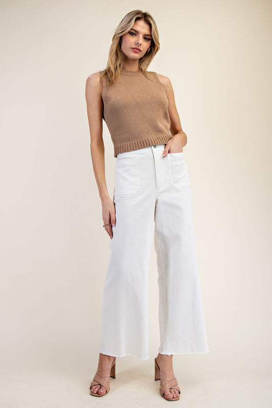 Straight Leg Front Pocket Pants in Off White